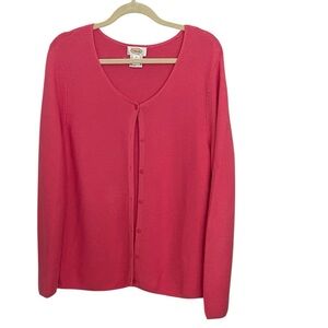 Vintage Talbots Bright Pink Textured Button-Front Knit Cardigan Size XL